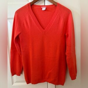 J. Crew vibrant flame/orange colored v-neck 100% cashmere sweater, size medium